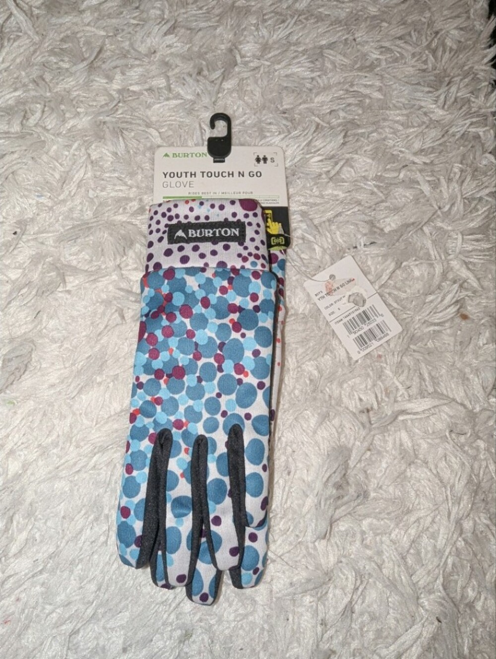 Nwt Burton Youth Touch N Go liner gloves in a multicolor polka dot design Sz S
